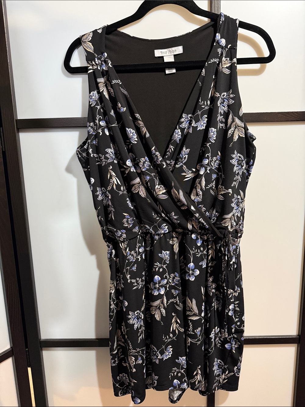 White House Black Market Black Floral Surplice Romper